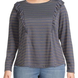 Terra & Sky Women's Top with Ruffle Accents - Navy and Gold